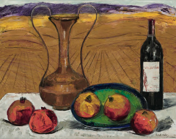 Granadas, plato, vino, cobre Oil Canvas Still Life Paintings