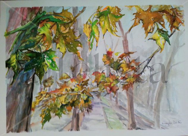 HOJAS DE OTOÑO Acuarela Papel Paisaje