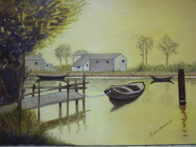 Barcas en el lago Oil Canvas Landscaping