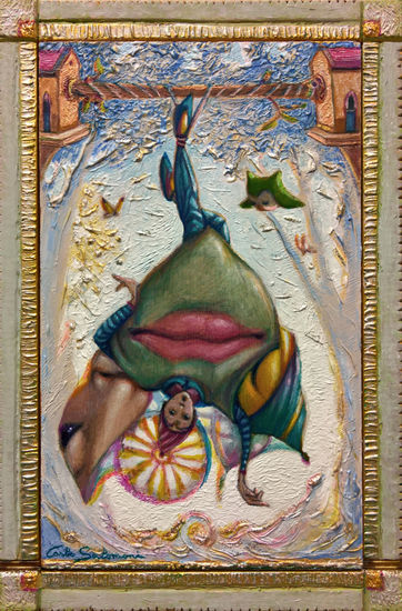 TAROTS, el ahorcado - ( Enmarcado ) Mixed media Panel Figure Painting