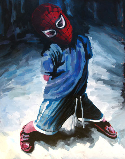 I am Spiderman Oil Canvas Figure Painting