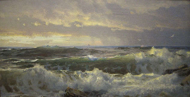 OLEAJE WILLIAM TROST RICHARDS Oil Canvas Marine Painting