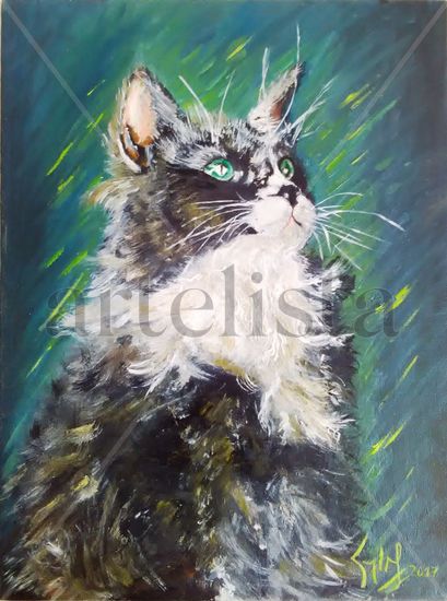 El gato Solemne Oil Panel Animals