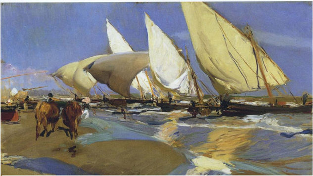 BARCAS JOAQUIN SOROLLA Oil Canvas Marine Painting