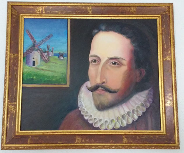 Cervantes y sus molinos Óleo Lienzo Retrato