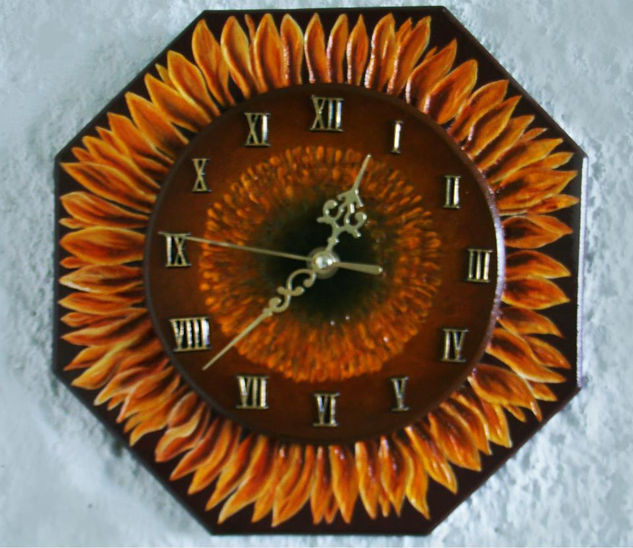 Reloj girasol Técnica Mixta