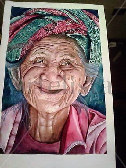 la sonrisa de la abuela Acuarela Cartulina Retrato