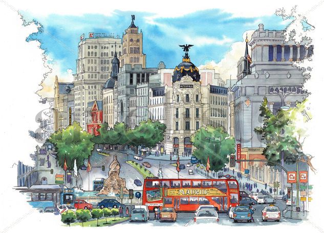 Cibeles desde la calle de Alcalá Watercolour Paper Others