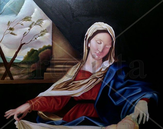 Madona adorando al niño dormido. Oil Canvas Portrait