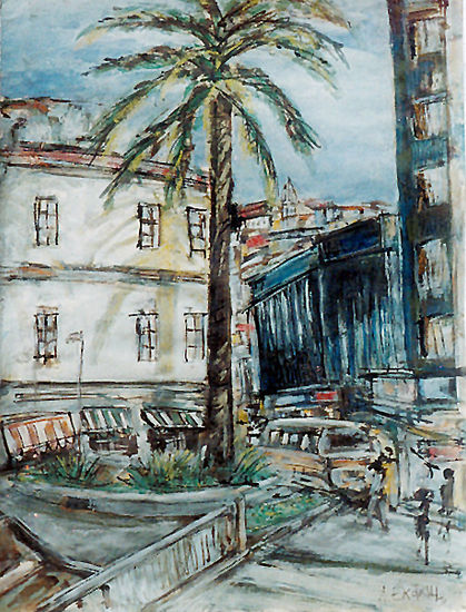 Plaza Anibal Pinto Mixed media Canvas Landscaping