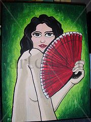 Mujer y abanico Acrylic Canvas Nude Paintings