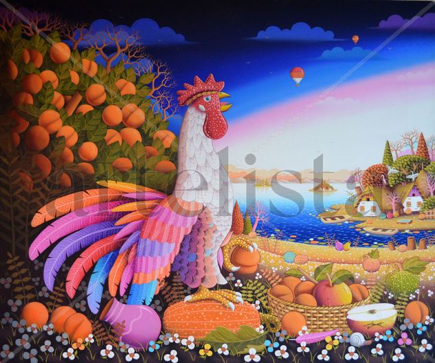 The Rooster Oil Canvas Landscaping