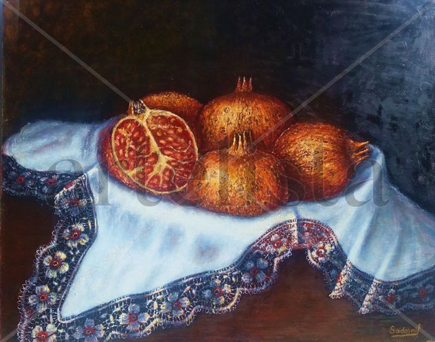 tela puntilla granadas Oil Textile Still Life Paintings