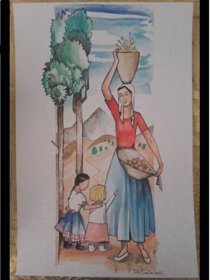 Recolección de Frutos 1973 Watercolour Card Landscaping