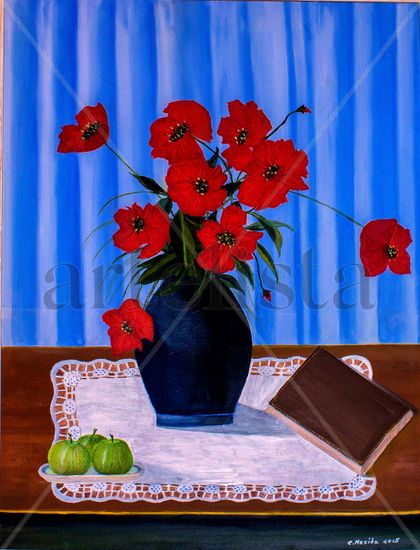 Jarrón con amapolas Oil Canvas Still Life Paintings