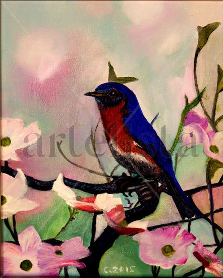 Pájaro en rama Oil Canvas Landscaping