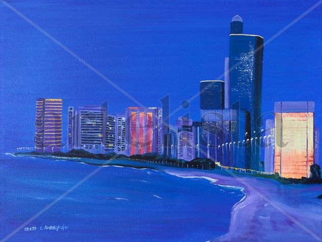 Abu Dhabi while sunset Oil Canvas Landscaping