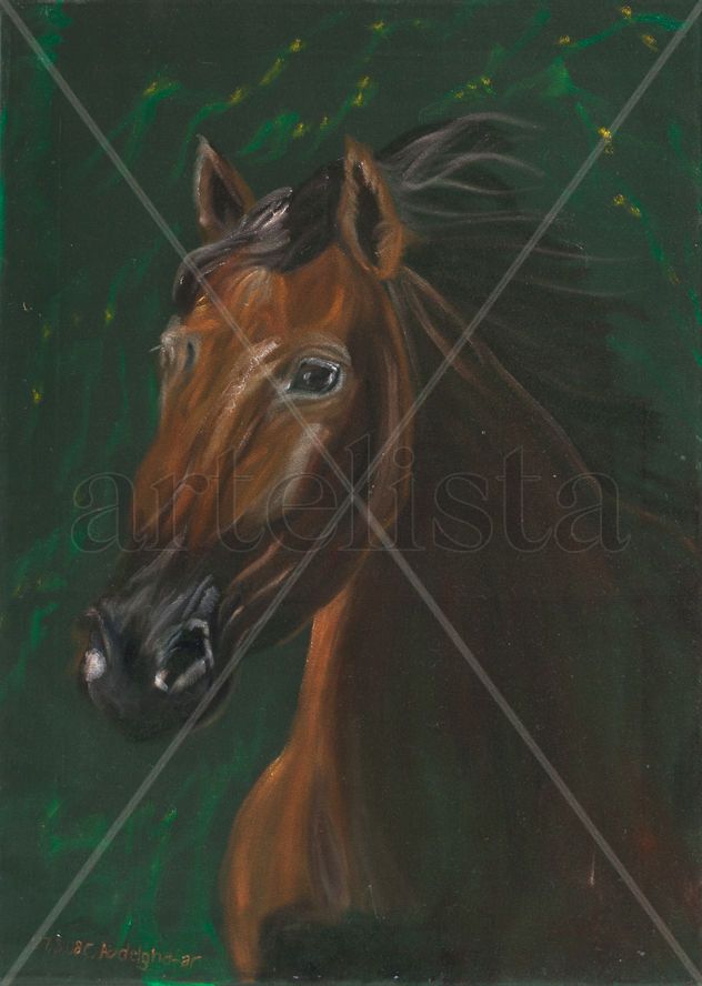 Brown horse portrait on green velvet