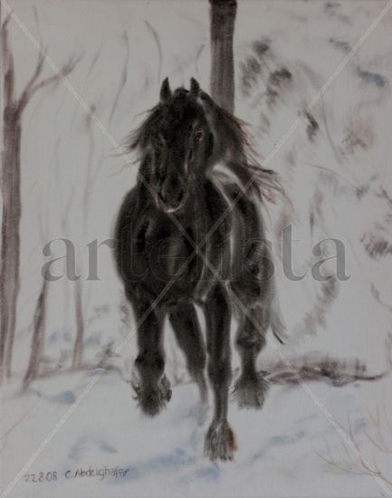 Friesan horse - Winter free spirit Oil Textile Animals