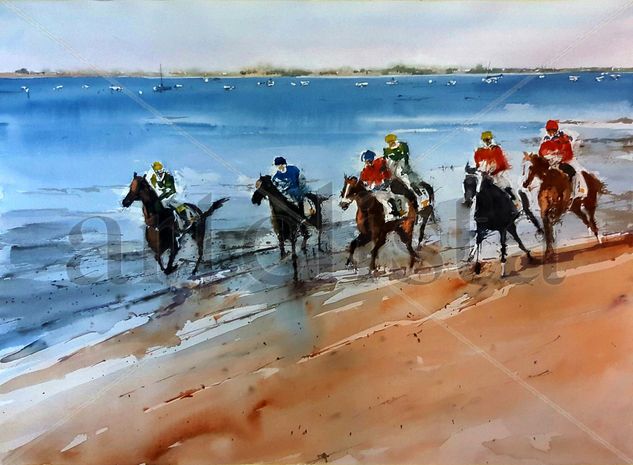 Carreras en Sanlucar de Barrameda Watercolour Paper Sports