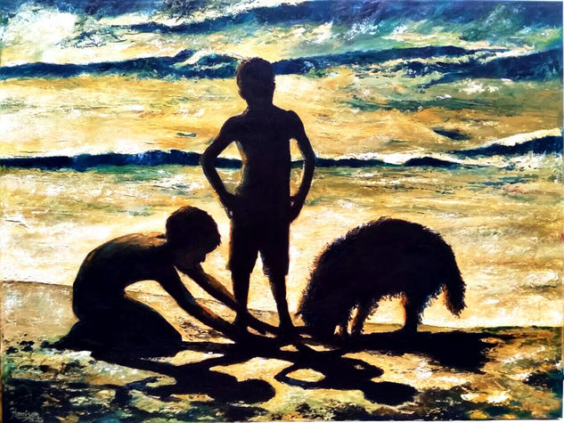 " Donny y los niños" Oil Canvas Figure Painting