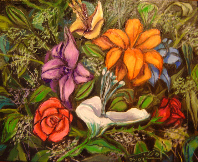 Flores 02 Mixed media Canvas Floral Painting