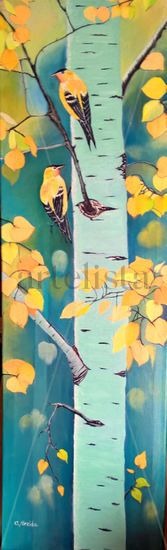 Abedul con pajaros Oil Canvas Landscaping