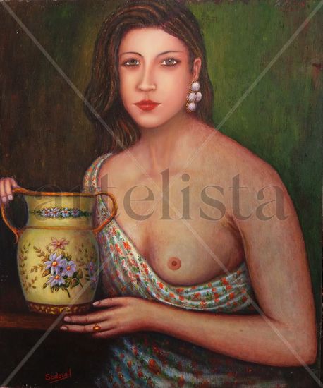 semidesnudo de dama Óleo Tabla Figura