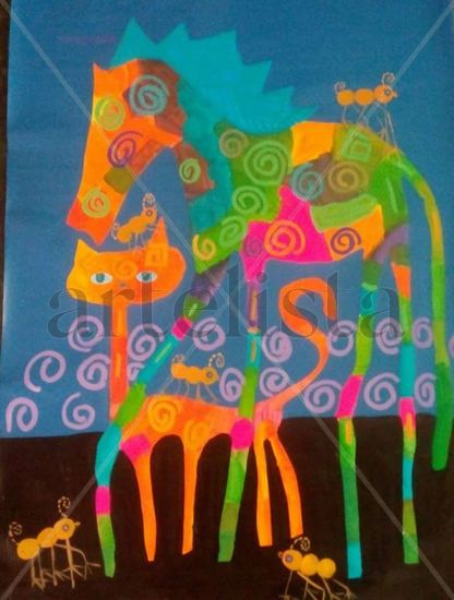 mi caballo y mi gato Acrylic Canvas Figure Painting