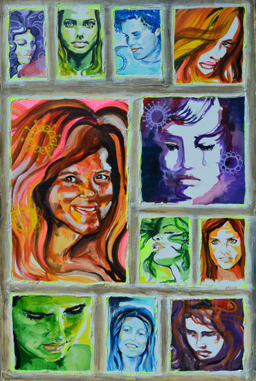 Mujeres Media Mixta Lienzo Retrato