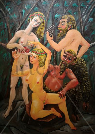 Sátiros e Ninfas conversando Oil Canvas Nude Paintings