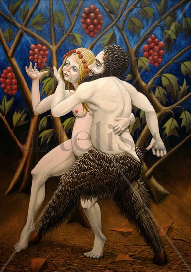 Sátiro e Ninfa caminhando Oil Canvas Nude Paintings