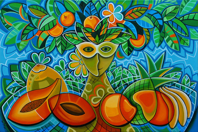 Lady Fruits Acrylic Canvas Floral Painting