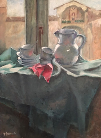 Bodegón con paño rosa Oil Canvas Still Life Paintings