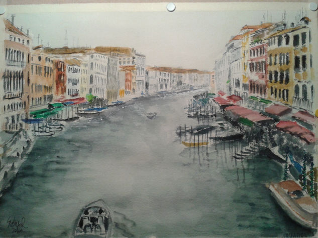 Canal en Venecia Acuarela Papel Paisaje