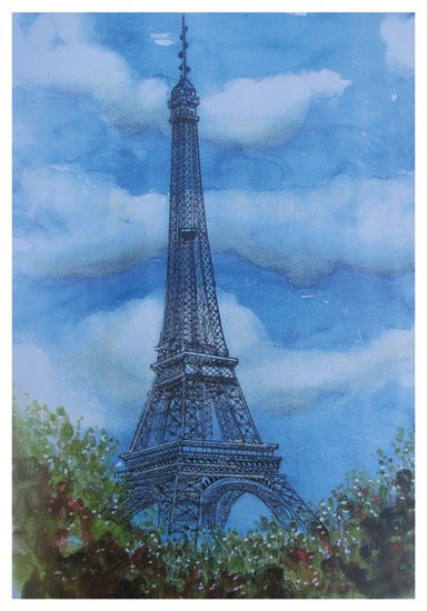 torre eifel Acuarela Papel Paisaje