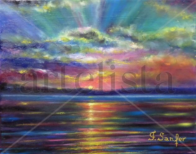 Anocheciendo en el mar.