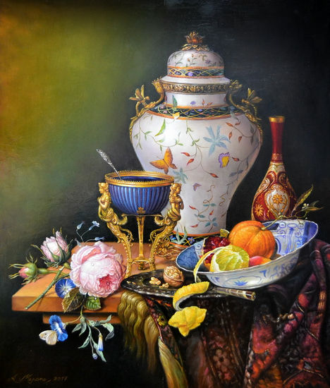 Bodegòn con porcelana Oil Panel Still Life Paintings