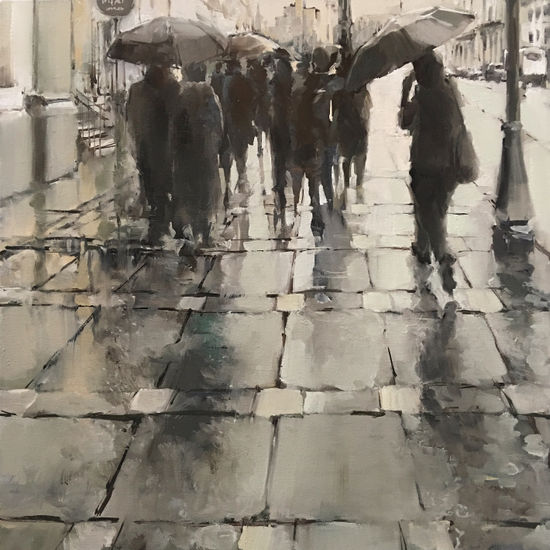 Lluvia en la ciudad Oil Canvas Figure Painting