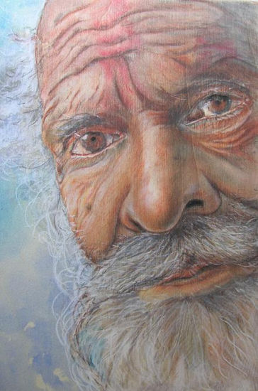 viejo  hindu Pastel Panel Portrait