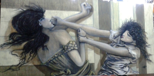 pelea de putas Oil Panel Figure Painting