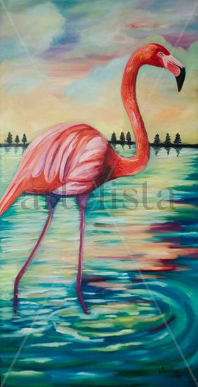 Dulce Flamingo Oil Canvas Animals