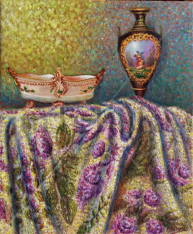 jarron tela violeta