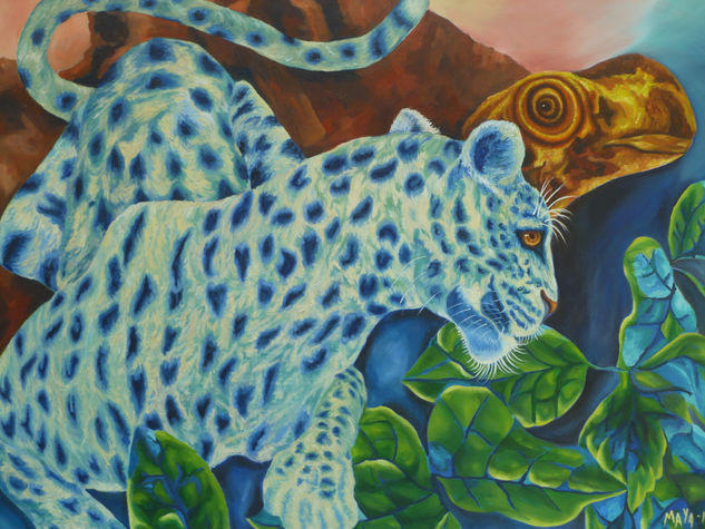 Leopardo Azul Oil Panel Animals