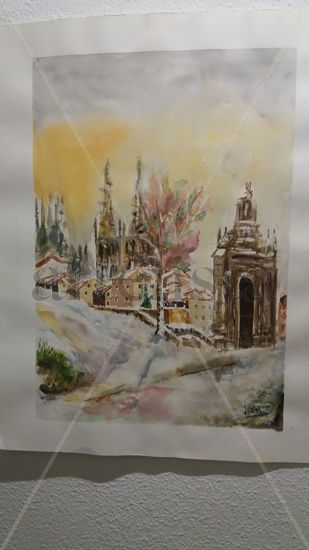 catedal de burgos nevada Acuarela Papel Paisaje