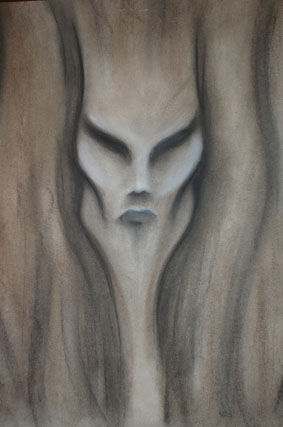 mujer bosque Pastel Card Figure Painting