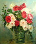 JARRON DE CRISTAL CON ROSAS ROJAS Y BLANCAS