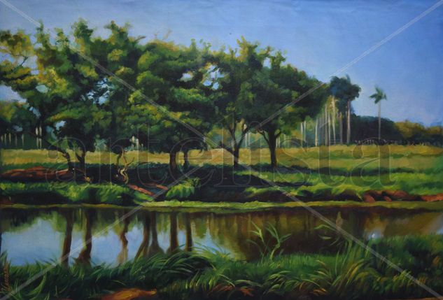 paisaje con rio Oil Canvas Landscaping