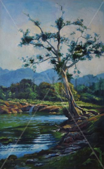 árbol con rio Óleo Lienzo Paisaje