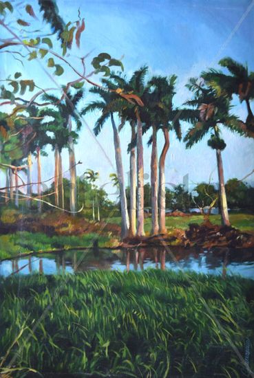 palmar con lago Oil Canvas Landscaping